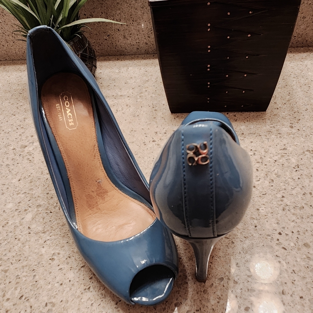 Coach Light Blue Elegant Heels with Glossy Finish